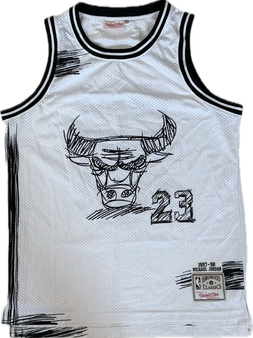 NWOT Mitchell & Ness Michael Jordan Chicago Bulls #23 White Sketch Jersey